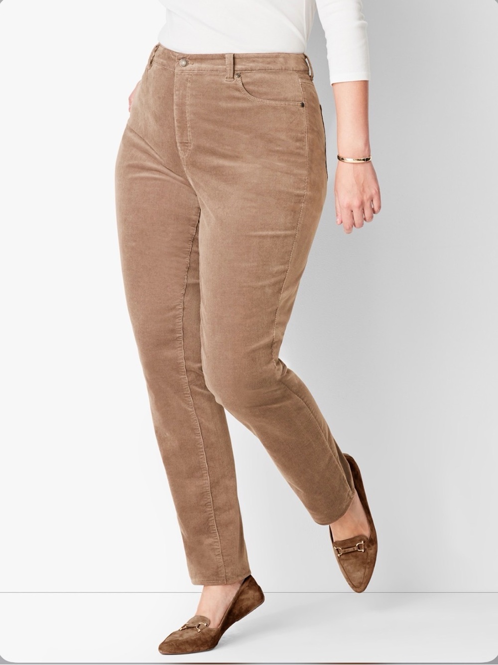 Talbots Women’s High rise Simply Flattering Straight Corduroy Tan Pants Sz 12